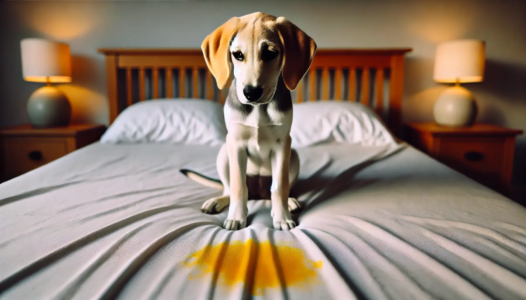 chien qui fait pipi sur le lit